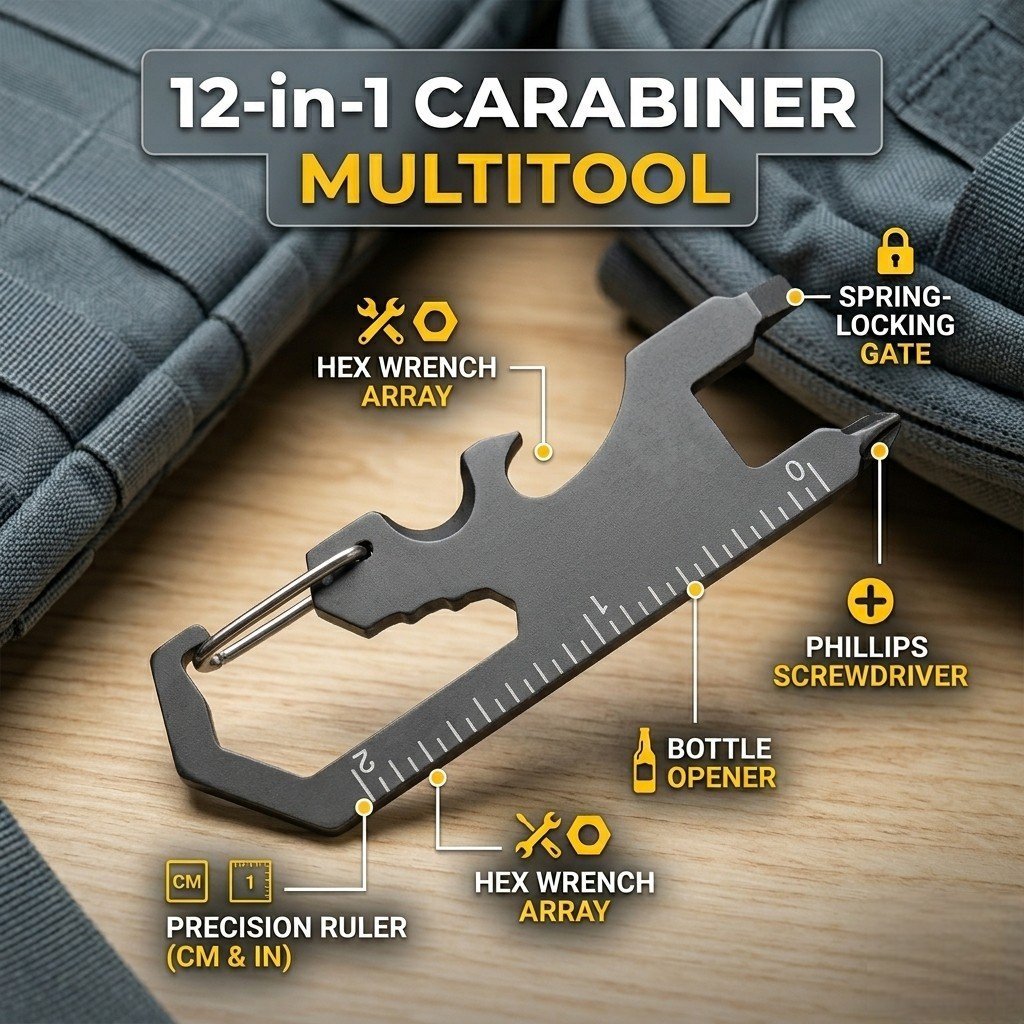 12in1 Tactical Carabiner Multitool - Compact Pocket EDC Gear