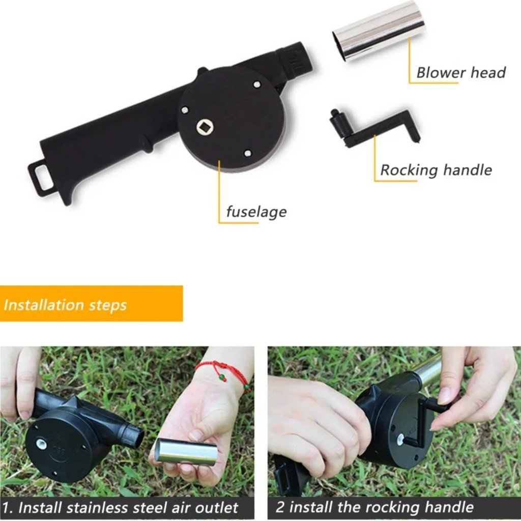 Portable Handheld BBQ Fan Air Blower - Manual Crank for Fast Charcoal Ignition