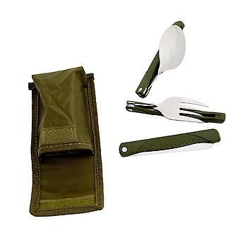 3in1 Tactical Folding Dinnerware Set - Stainless Steel Spoon, Fork & Knife