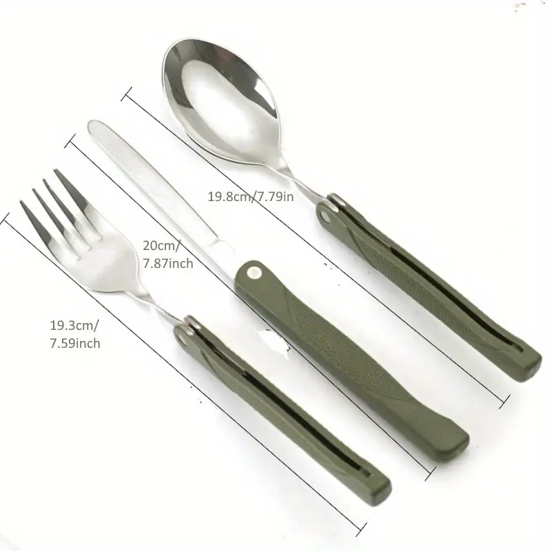3in1 Tactical Folding Dinnerware Set - Stainless Steel Spoon, Fork & Knife