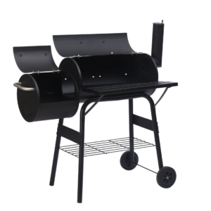 Charcoal BBQ Grill with Offset Firebox & Wheels - Outdoor Barrel Barbecue