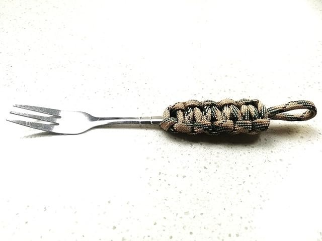 Tactical Paracord Camping Spoon & Fork Set with Carabiner