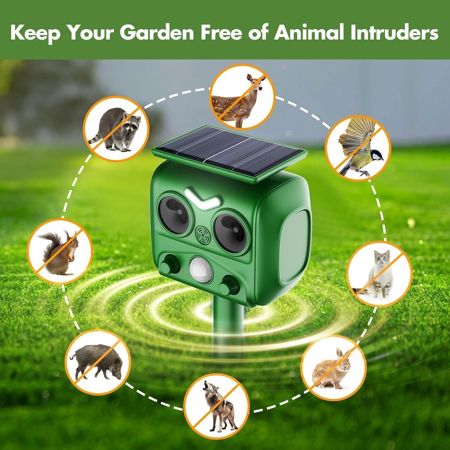Solar Power Motion Sensor Ultra Ultrasonic Animal Deterrent Repeller