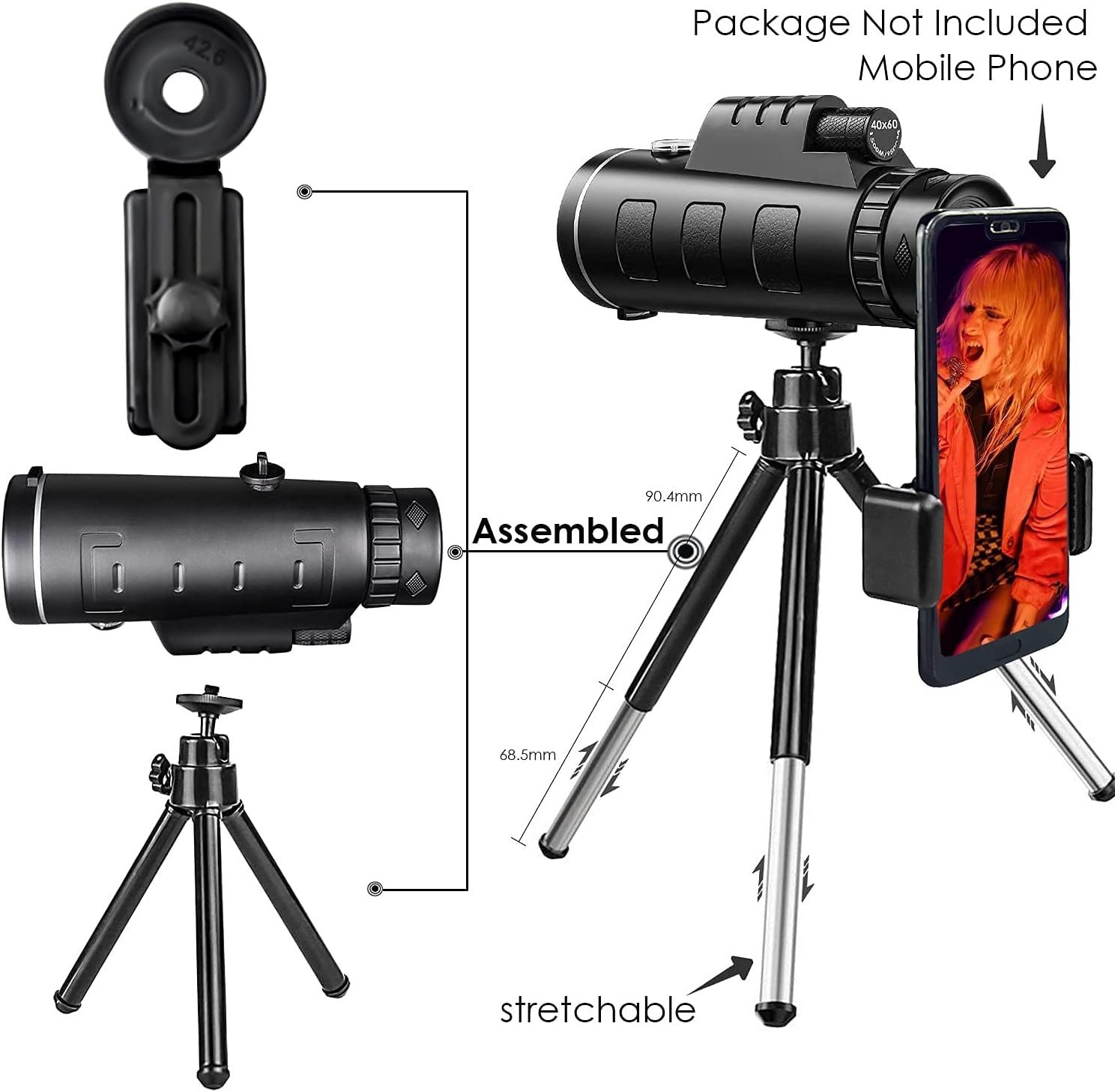 Panda 40x60 HD Telescopic Monocular with Mobile Holder & Tripod Stand