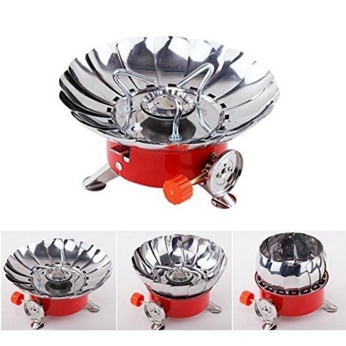 Windproof Camping Stove - Portable Gas Burner with Retractable Wind Deflectors