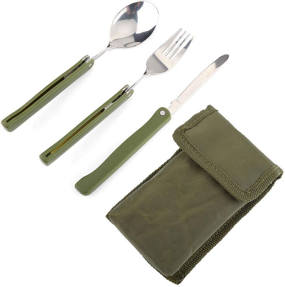 3in1 Tactical Folding Dinnerware Set - Stainless Steel Spoon, Fork & Knife