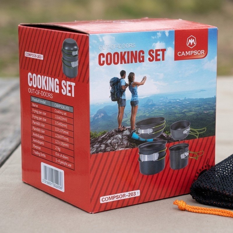 Campsor 203 Compact Camping Cooking Set 4-Piece Cookware