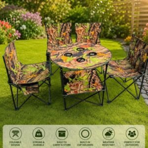Outdoor Portable Camping Set - Folding Table and 4 Chairs Combo