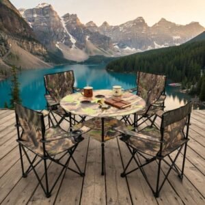 Folding Table and 4 Chairs Arm Support - Outdoor Portable Camping Set