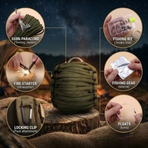 10in1 Paracord Survival Grenade Kit - Emergency Fire & Fishing Tool