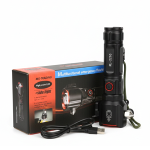 5 in 1 Tactical Survival Torch - 1km Range LED Flashlight with Safety Hammer & Cutter