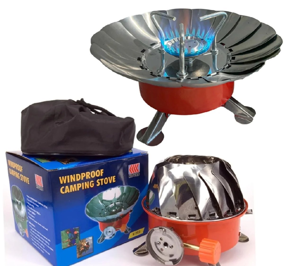 Windproof Camping Stove - Portable Gas Burner with Retractable Wind Deflectors