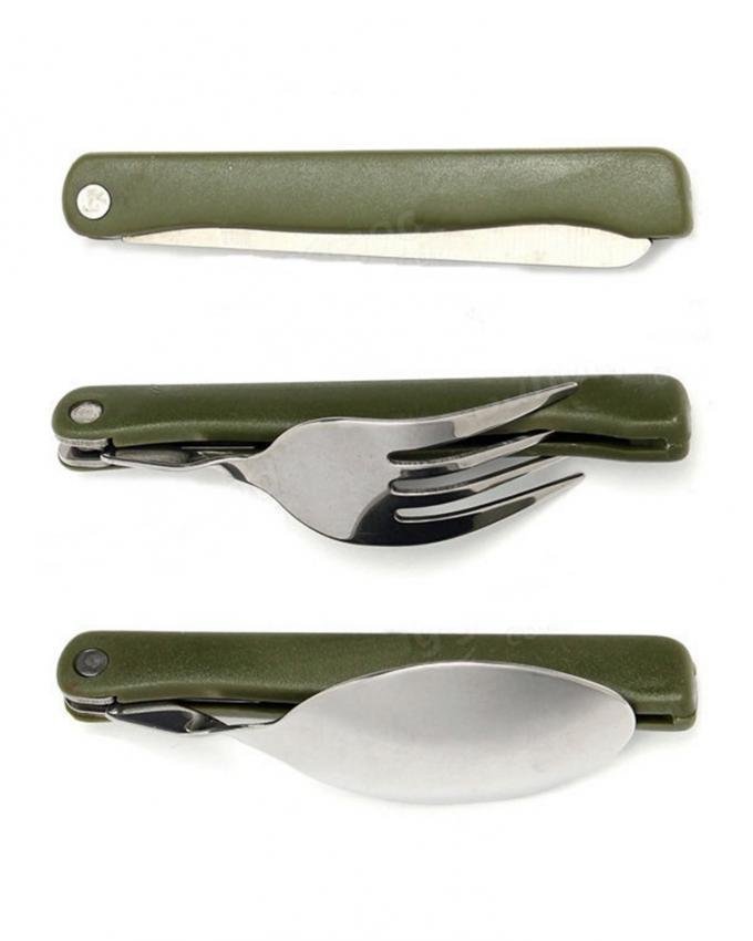 3in1 Tactical Folding Dinnerware Set - Stainless Steel Spoon, Fork & Knife