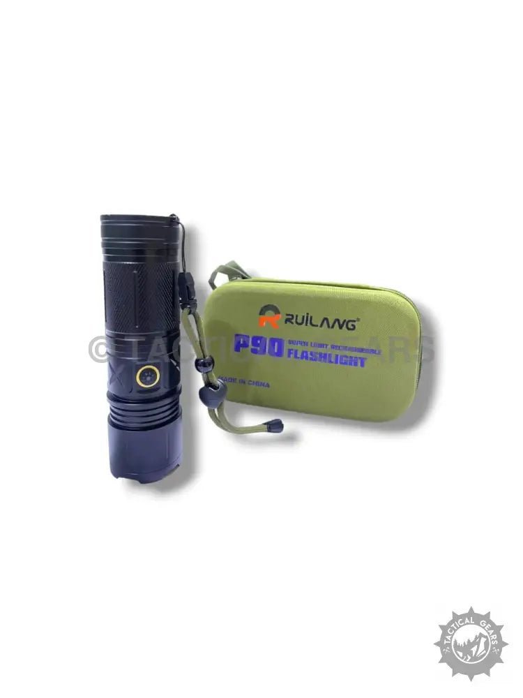P90 Tactical Flashlight - High-Power USB-C Rechargeable Torch with Carry Case