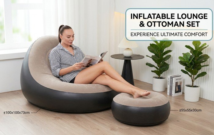 Ultra-Comfort Inflatable Lounge Chair & Ottoman Set (Single Size)
